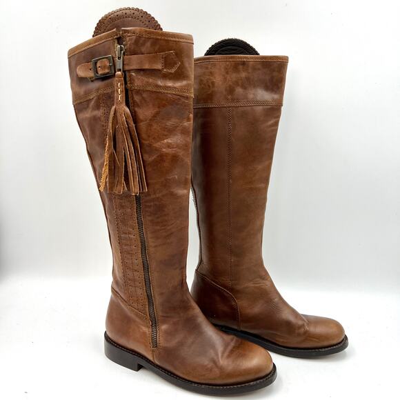 Anouk Riding Leather Knee High Boots Tassels Pirate Western - Picture 1 of 8